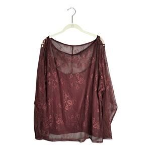 A New Day Burgundy Long Sleeve Blouse With Attached Camisole Size 3X